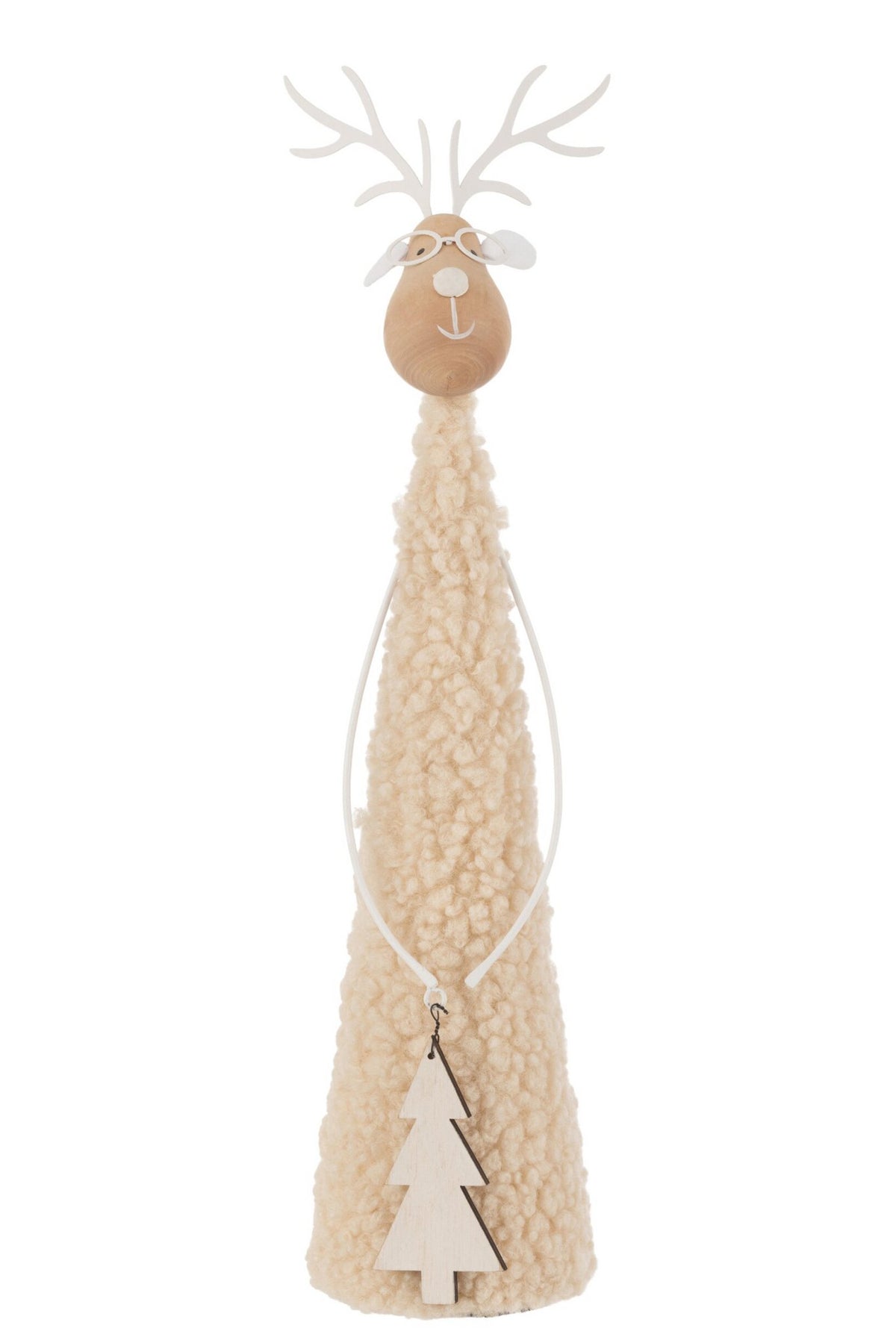 J-Line figuur Rendier deco teddy - metaal/hout - beige/naturel - large