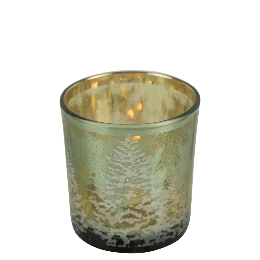 Theelichthouder dennenboom groen klein 8cm