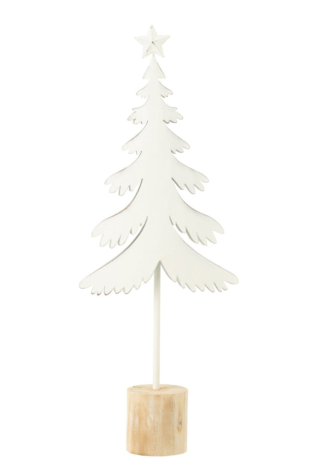 J-Line decoratie Kerstboom Op Voet + Ster - metaal - hout - wit - L