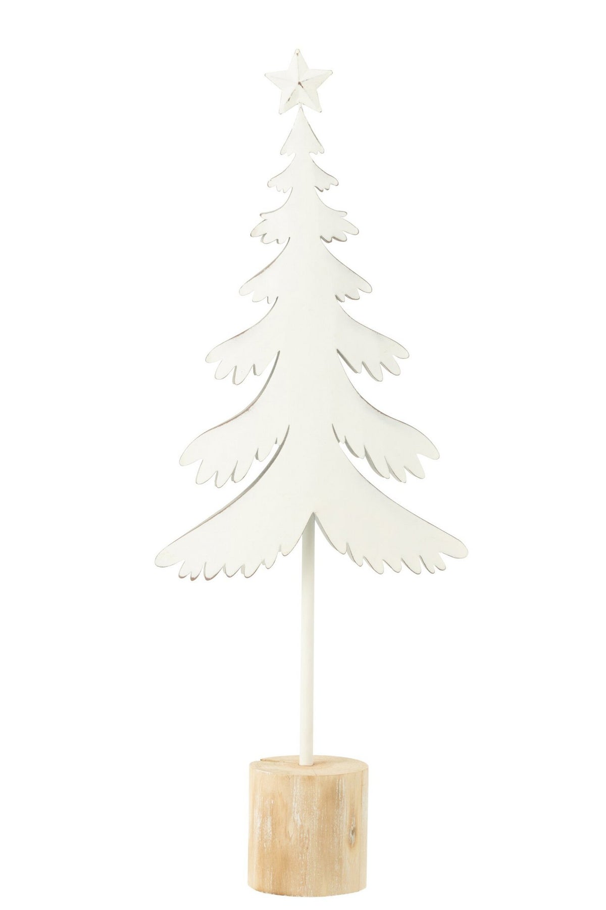 J-Line decoratie Kerstboom Op Voet + Ster - metaal - hout - wit - L