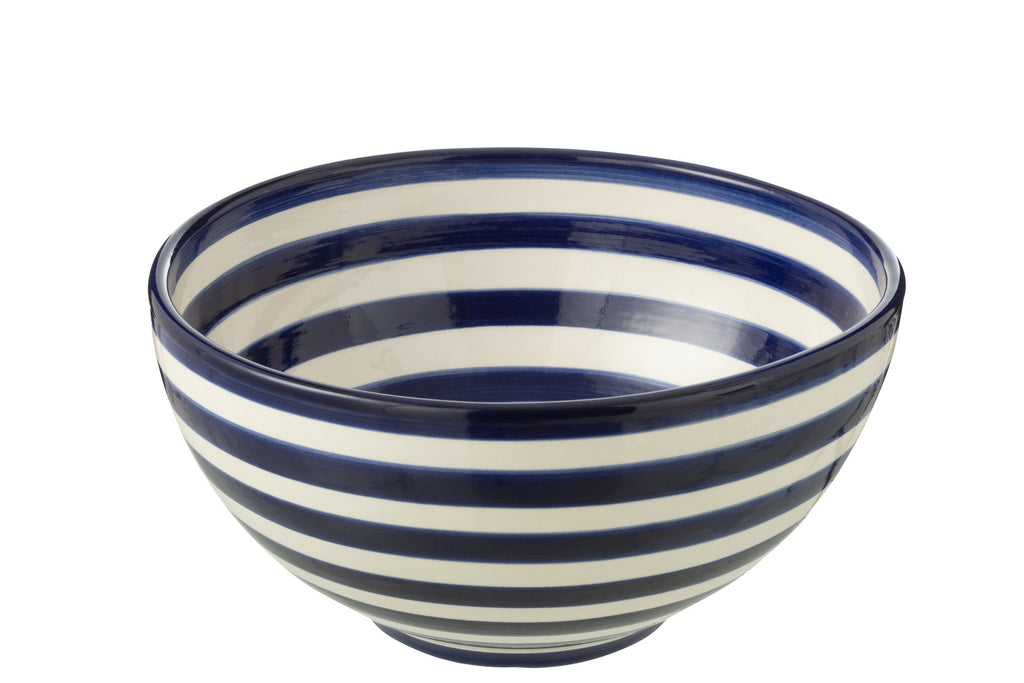 J-Line kom Granada Stripes - keramiek - wit/blauw - large - Ø 28 cm