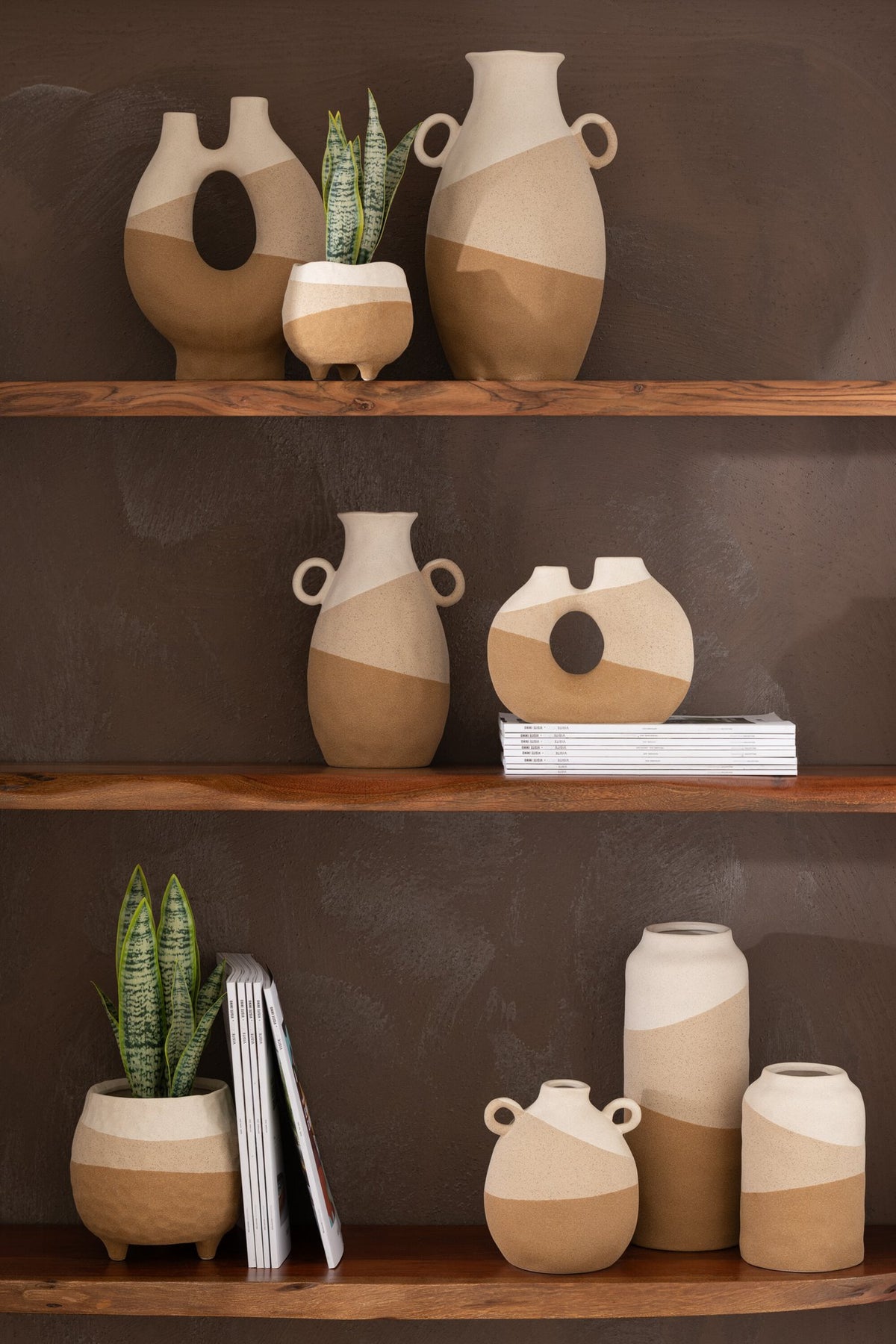 J-Line vaas Oor - keramiek- beige/lichtbruin - small - Ø 16 cm