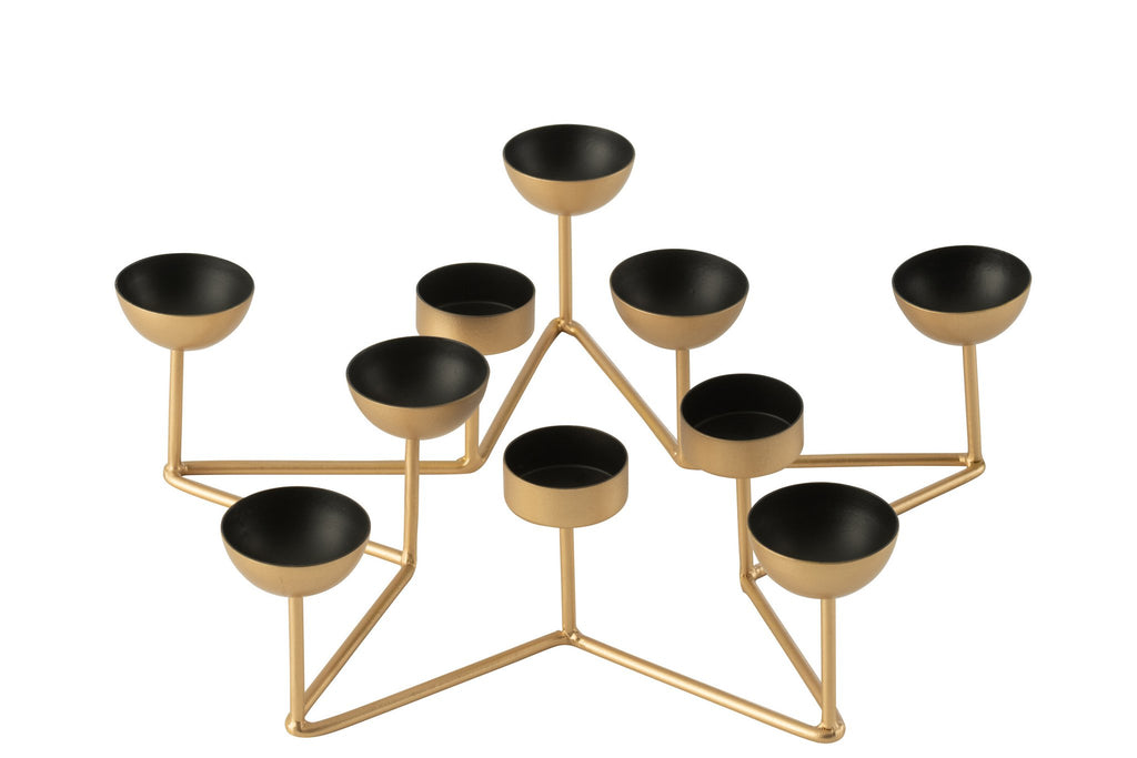 J-Line Theelicht Ster Metaal Zwart/Goud