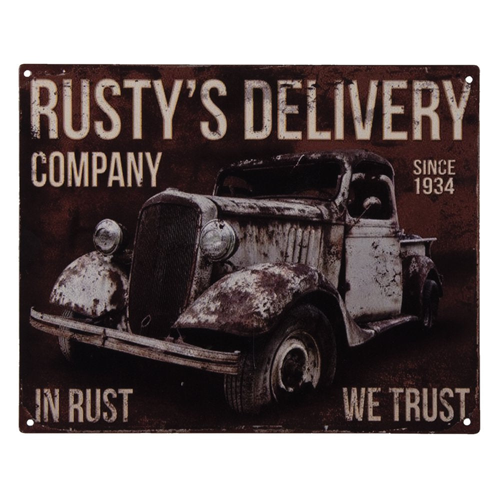 Tekstbord Auto 25x20 cm Bruin IJzer Wandbord