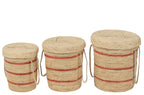 J-Line Set Van 3 Mand Strepen+Deksel Maïs Naturel/Rood
