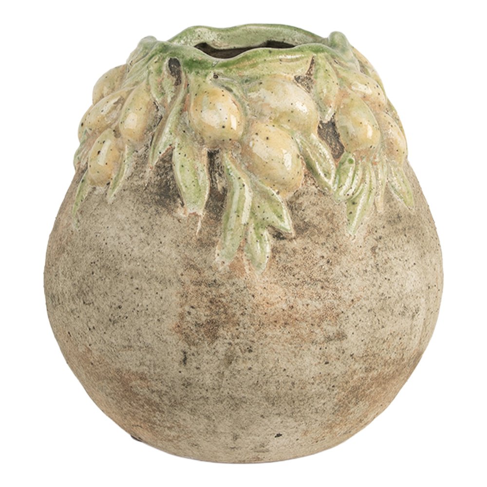 Bloempot Ø 18x18 cm beige terracotta olijven
