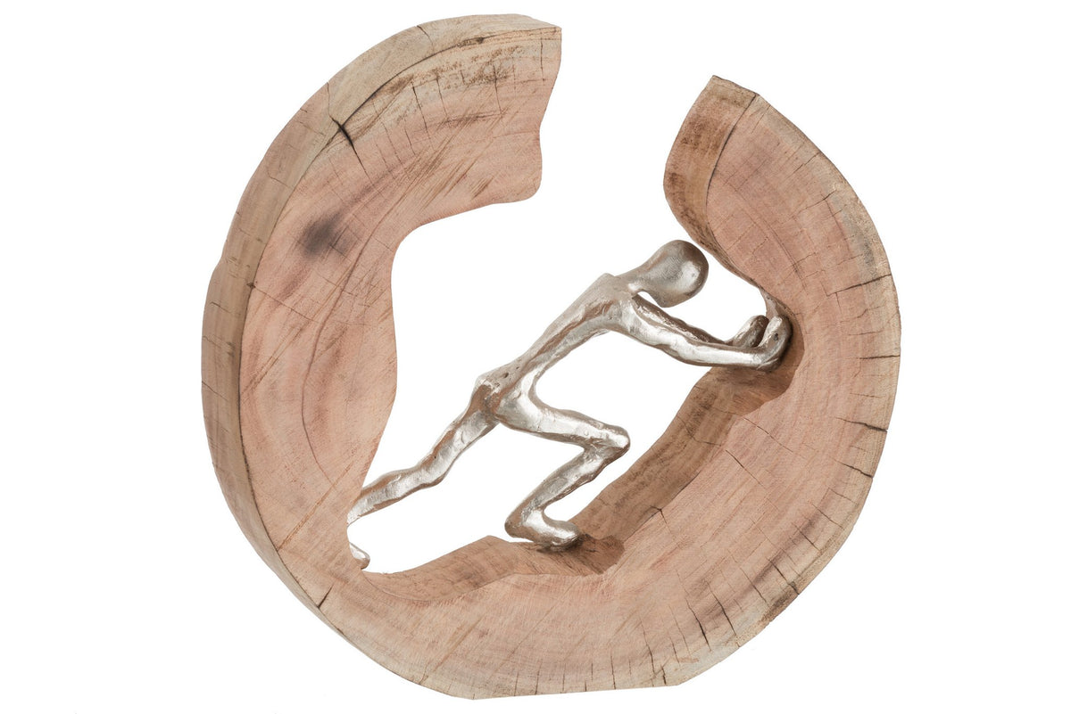 J-Line figuur Duwen - hout/aluminium - naturel/zilver