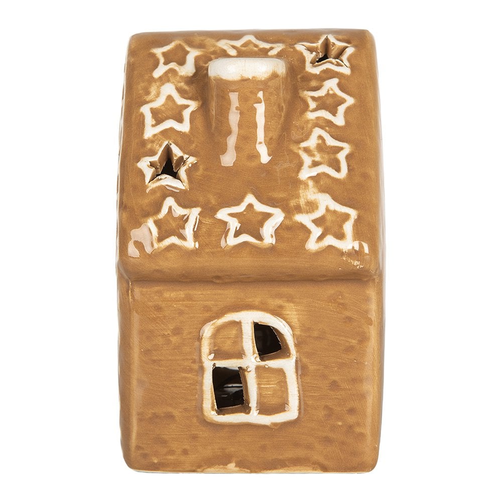 Gingerbread house met LED 8x6x11 cm Bruin Keramiek