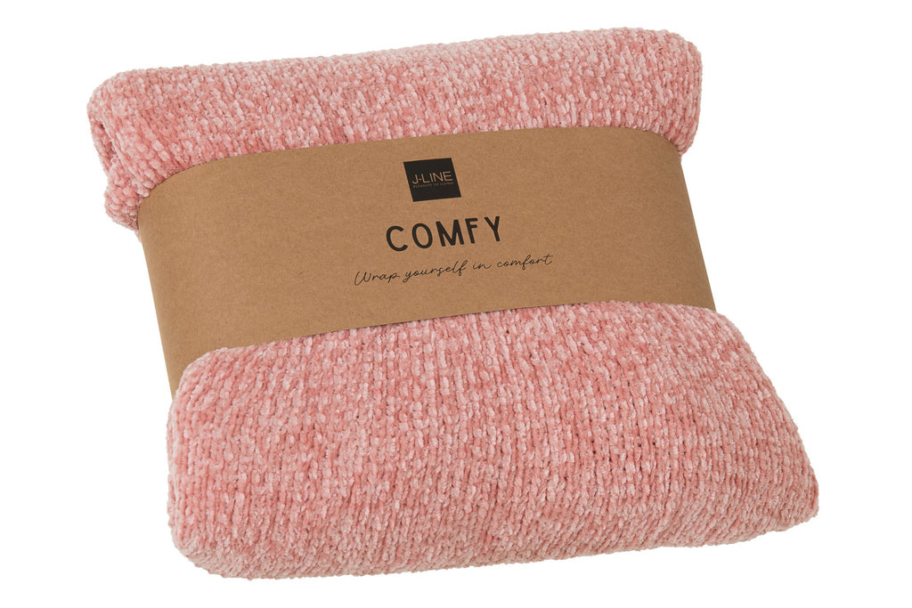 J-Line deken Chenille - polyester - roze