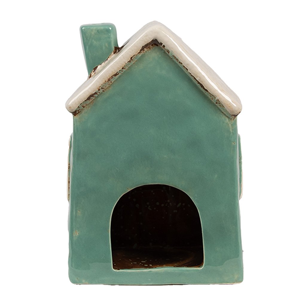 Waxinelichthouder Huis 13x9x18 cm Groen Beige Keramiek Theelichthouder