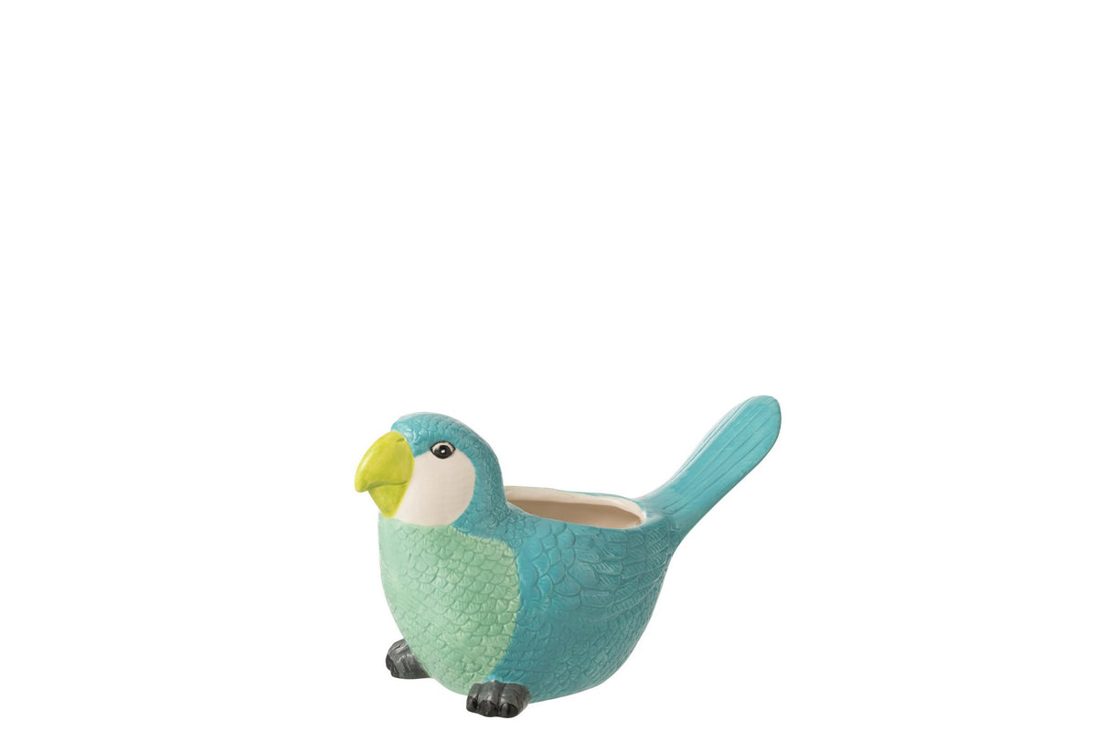 J-Line bloempot Vogel - keramiek - groen/blauw