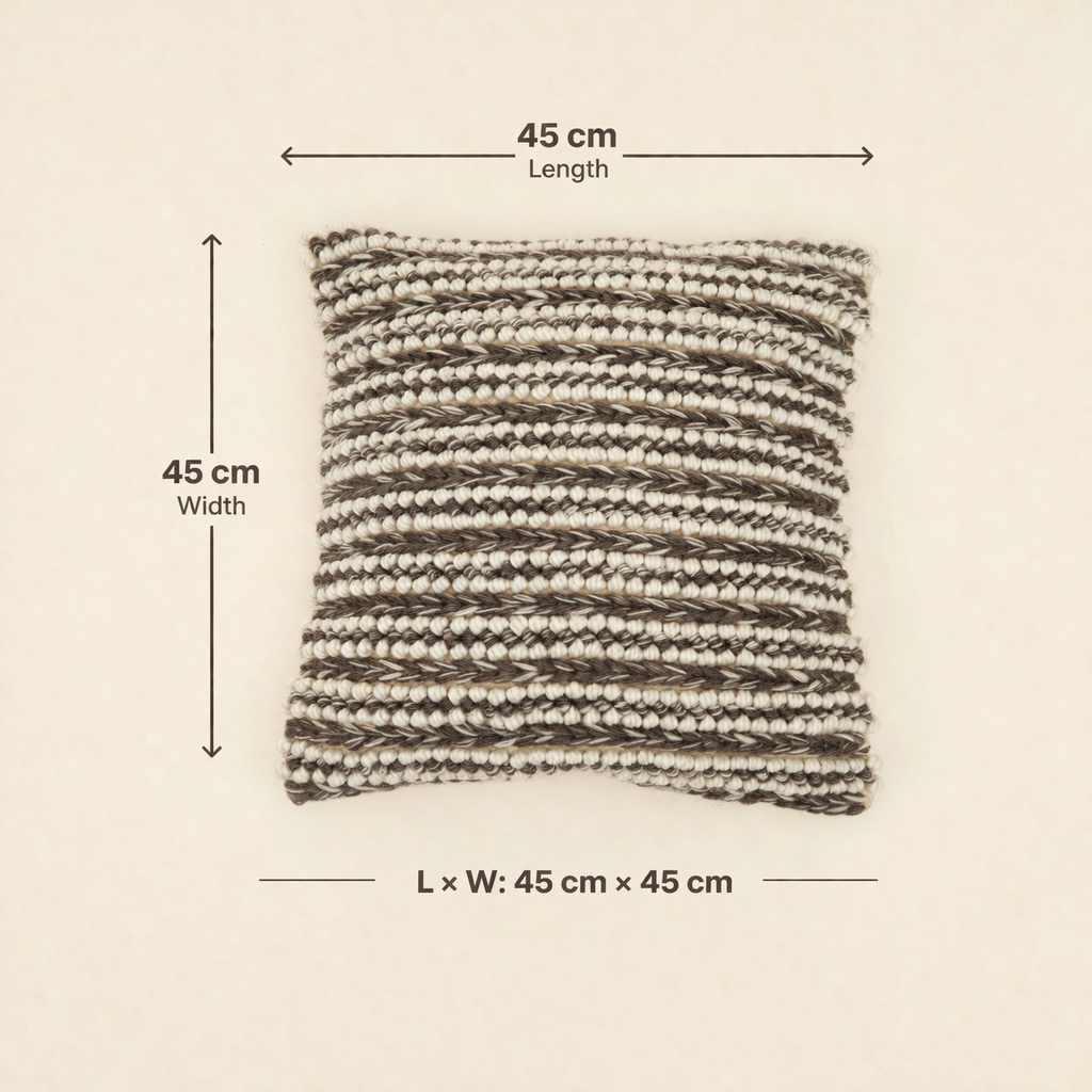 Ivoor en grijs handgeweven structuurkussen - 45x45 cm