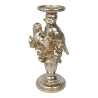 Kaarsenhouder 2 vogels met bloem hars zilver 13,6x11x28,7cm