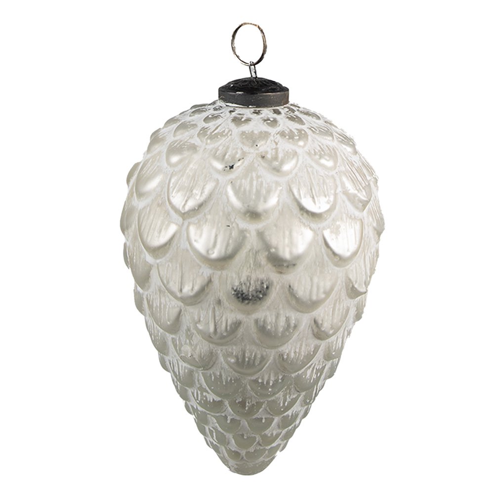 Kerstbal Ø 10 cm Zilverkleurig Wit Glas Kerstdecoratie