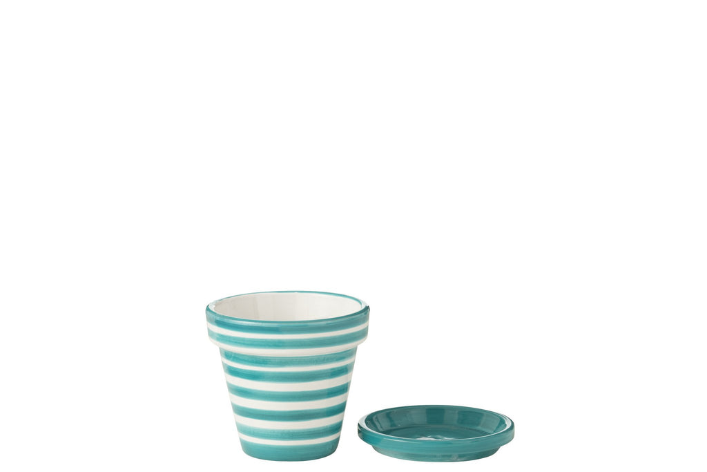 J-Line bloempot Granada Stripes - keramiek - aqua - small - Ø 21 cm