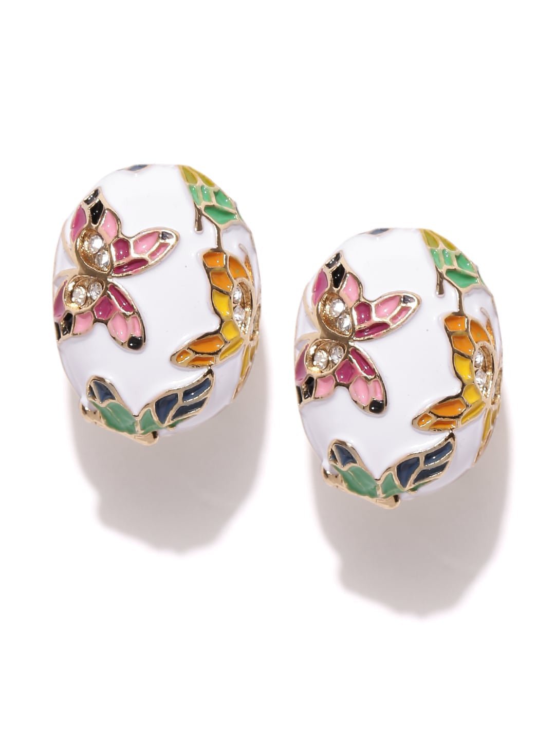 Wit vergulde getextureerde studs – oorknopjes – kunststenen en hendel aan de achterkant – 2 cm