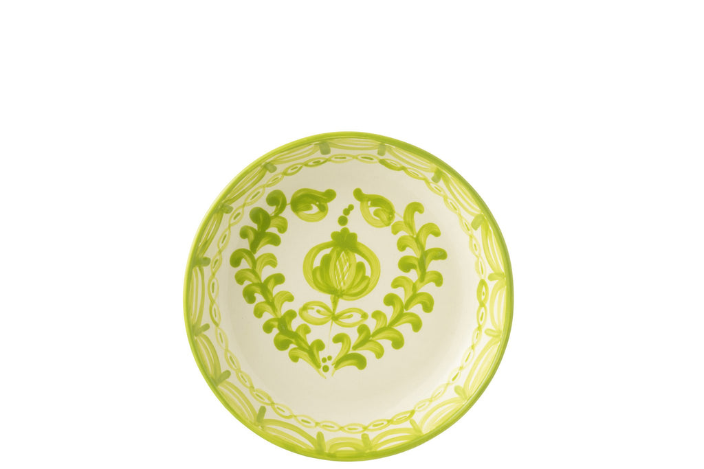 J-Line kom Granada Low - keramiek - wit/groen - large - Ø 25 cm