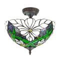 Plafondlamp Tiffany Ø 36x35 cm Wit Groen Polyester Plafonniere