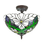 Plafondlamp Tiffany Ø 36x35 cm Wit Groen Polyester Plafonniere
