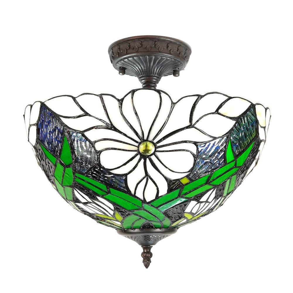 Plafondlamp Tiffany Ø 36x35 cm Wit Groen Polyester Plafonniere