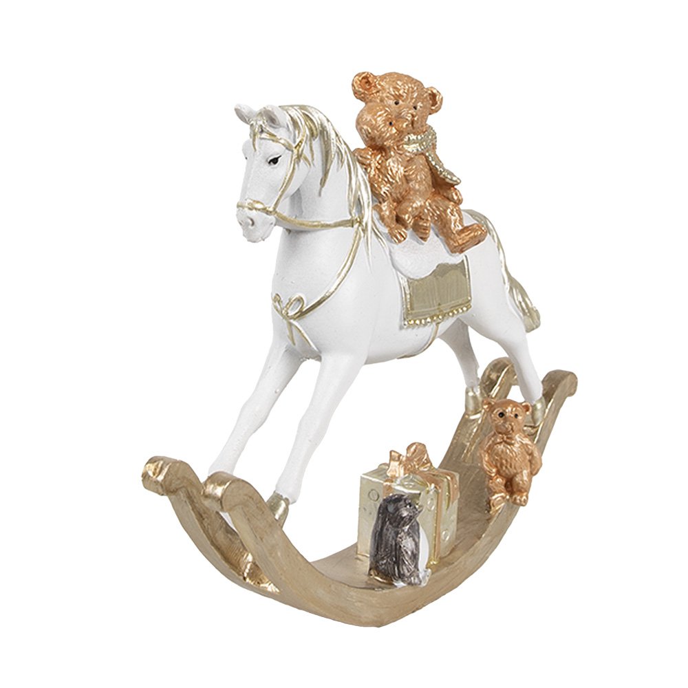 Beeld Hobbelpaard 15 cm Wit Kunststof Kerstdecoratie