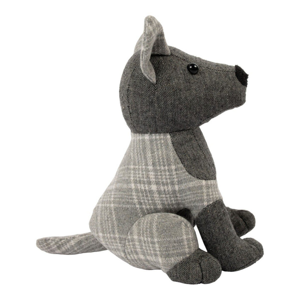 Deurstopper hond grijze ruit 18x20x28cm