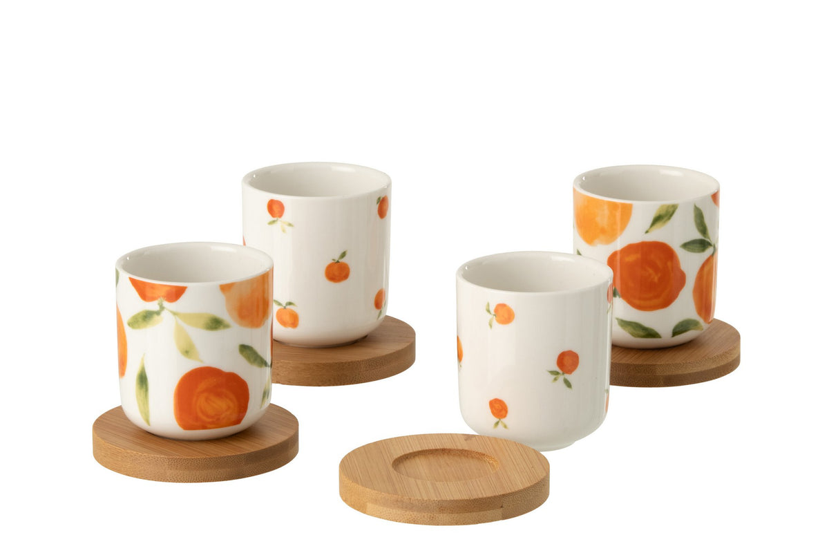 J-Line kopje Oranje - keramiek - wit/oranje - 4 st.
