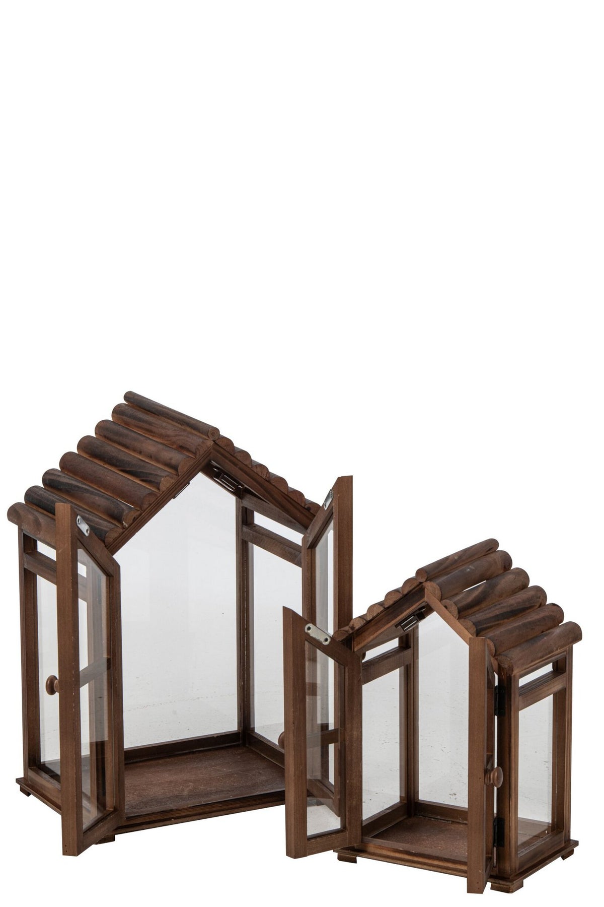 J-Line Lantaarns - dennenhout - bruin - set van 2
