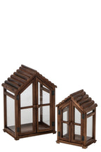 J-Line Lantaarns - dennenhout - bruin - set van 2