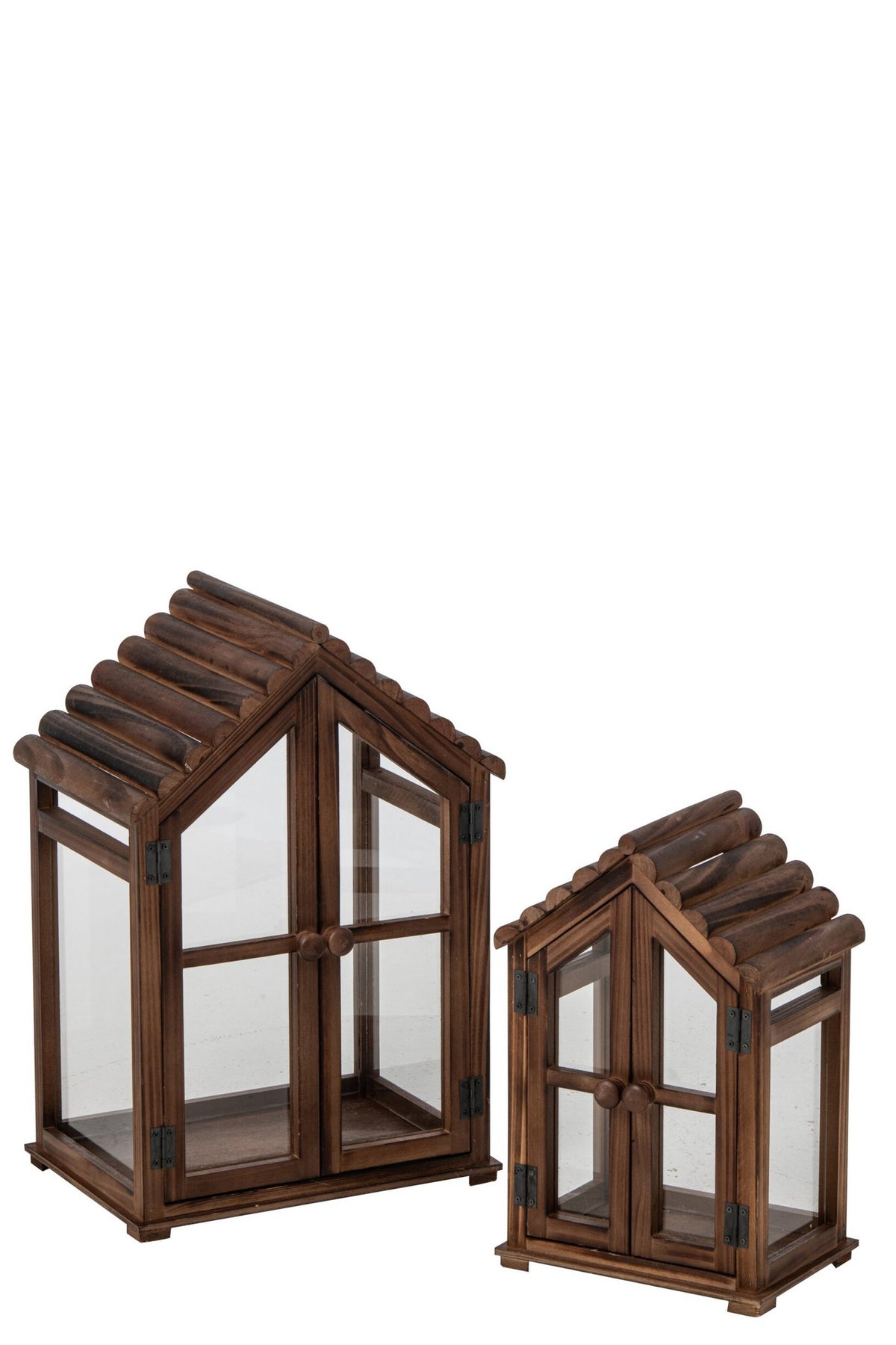 J-Line Lantaarns - dennenhout - bruin - set van 2