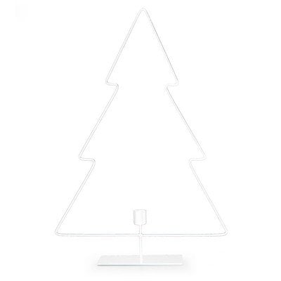 Metalen kerstboom met kaarshouder op voet 'holiday' wit h45 d40 cm