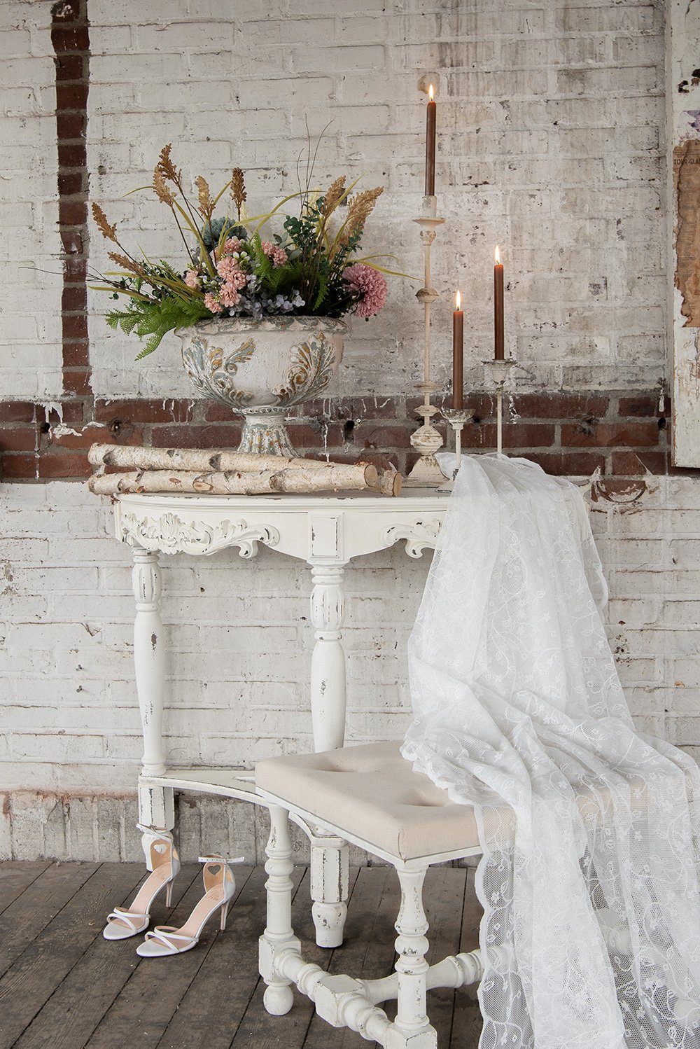 Sidetable 106x48x87 cm Wit Hout Wandtafel