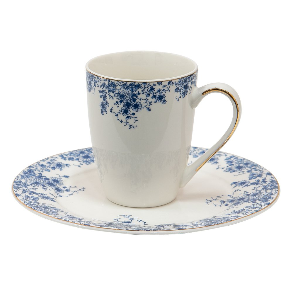 Mok 330 ml Blauw Porselein Bloemen Theemok