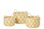 J-Line mand met handvat Rond Geruit - ijzer - naturel - set van 3