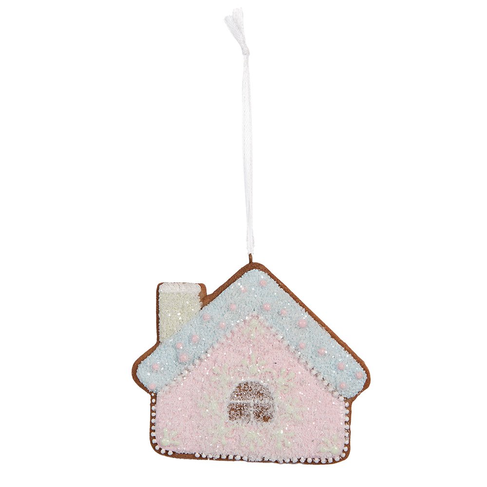 Kersthanger Gingerbread house 9x1x8 cm Roze Blauw Kunststof