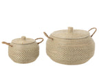 J-Line Set Van 2 Mand Handvat+Deksel Zeegras/Plastic Naturel/Wit