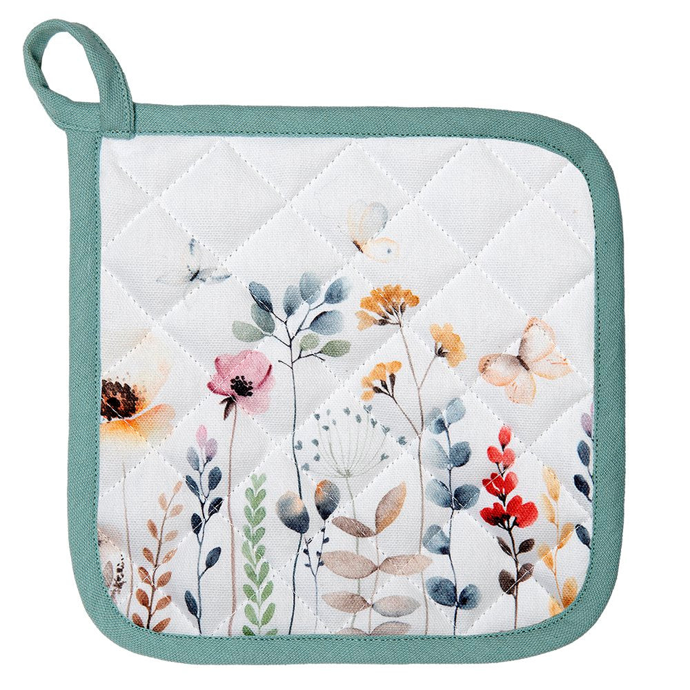 Pannenlap 20x20 cm Wit Groen Katoen Bloemen Afgiet Pannenlap