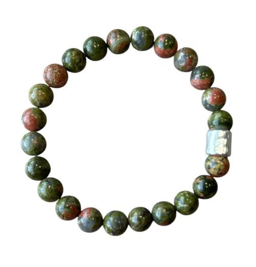Heren armband 8 mm Unakiet met matzilverkleur kraal