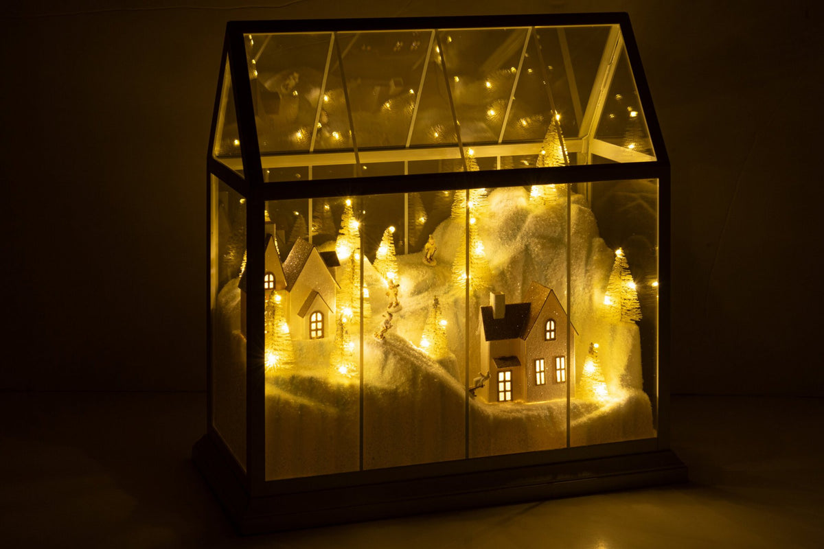 J-Line Ledkerstdorp - glas/synthetisch - wit/goud - large