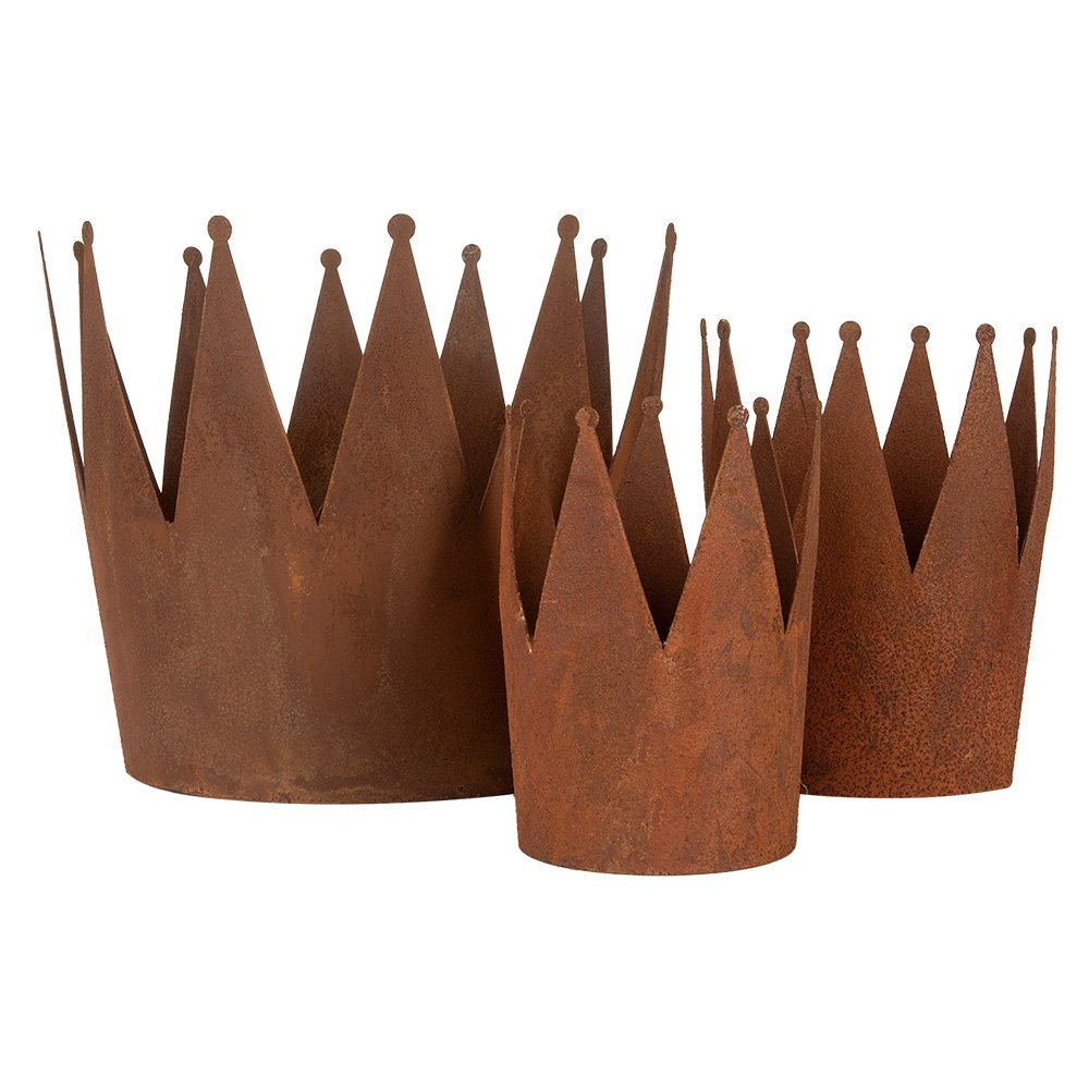 Decoratie schaal Set van 3 Kroon Ø 32x25 / Ø 17x21 / Ø 12x17 cm Bruin Metaal