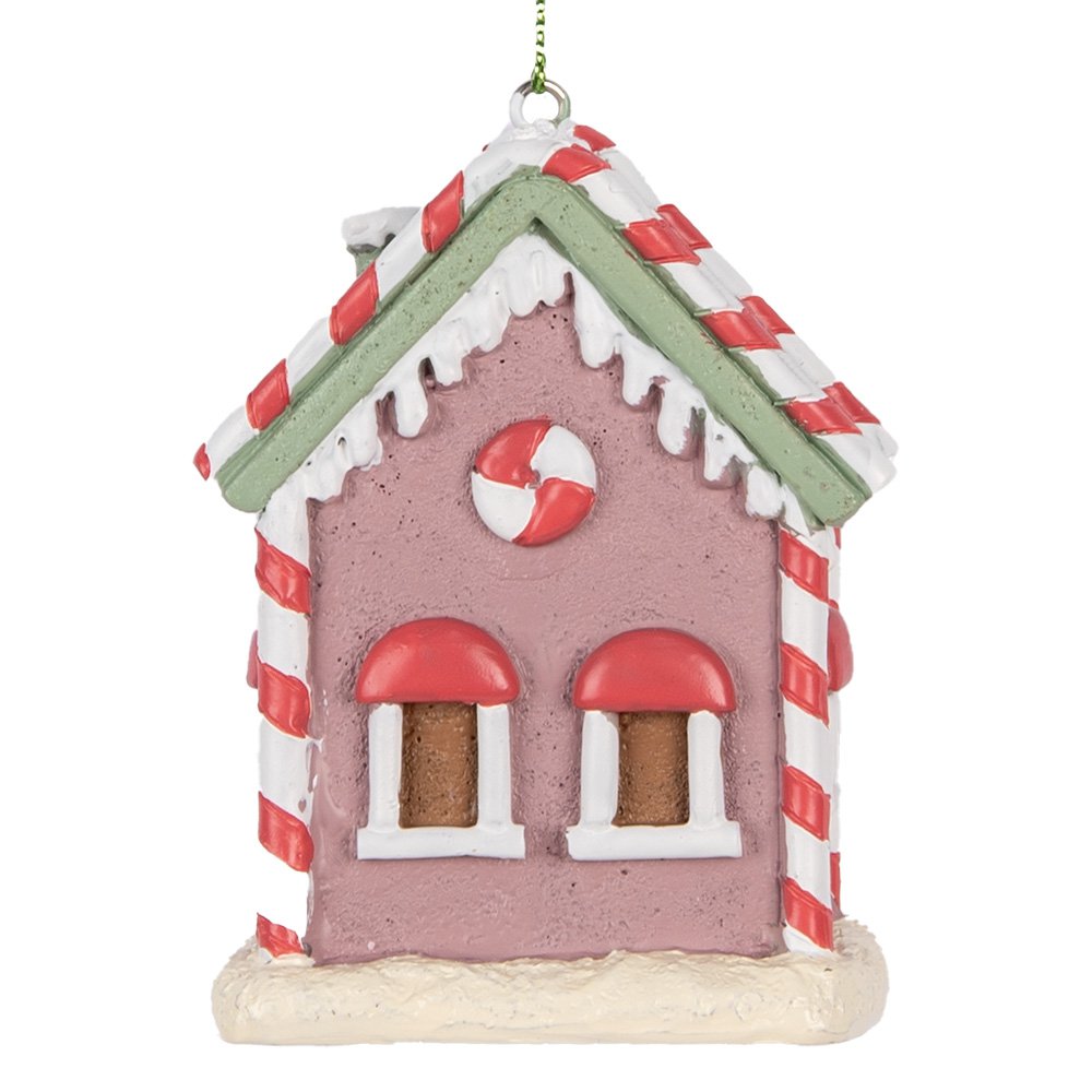 Kersthanger Gingerbread house 6x4x8 cm Roze Kunststof