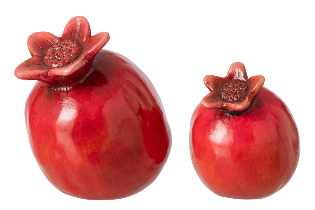 J-Line decoratie Granaatappel - keramiek - rood - 2 stuks