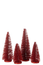 J-Line decoratie Kerstboom Glitter - kunststof - rood - doos van 8