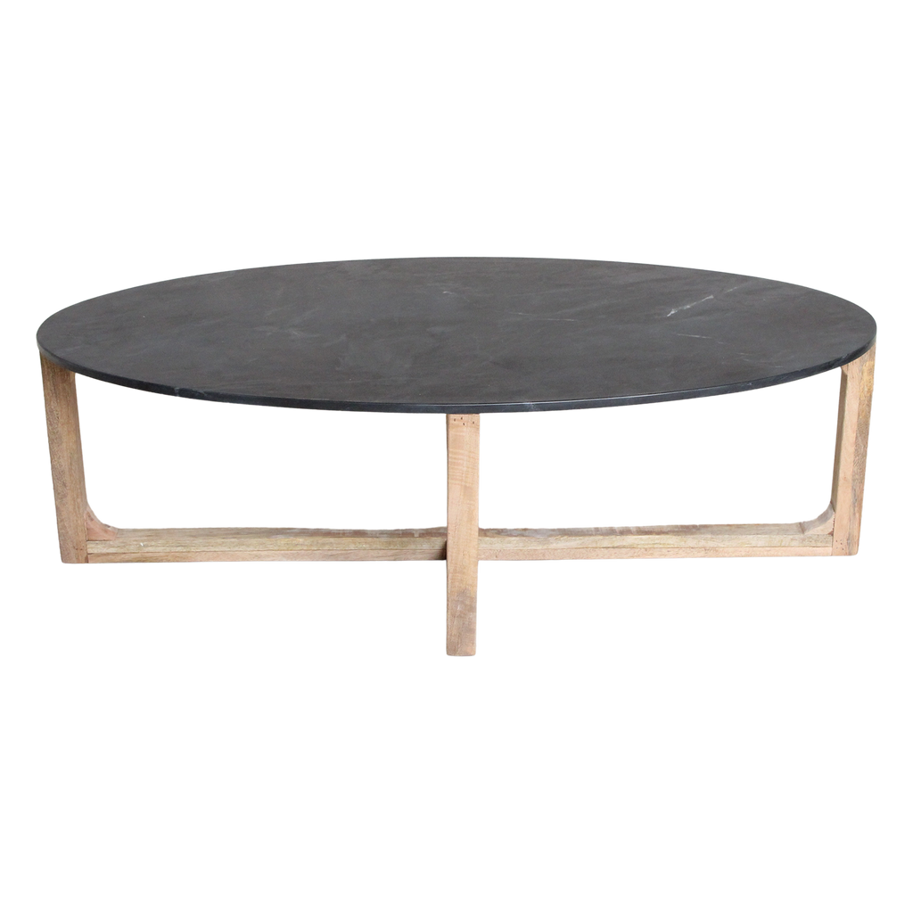 Ovale marmeren salontafel - zwart - 120x60x38 cm