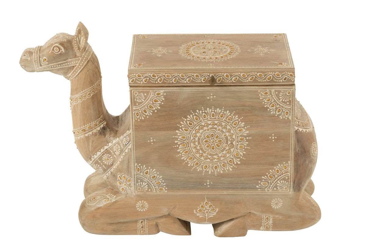 J-Line Koffer Kameel Mango Hout Naturel/Wit