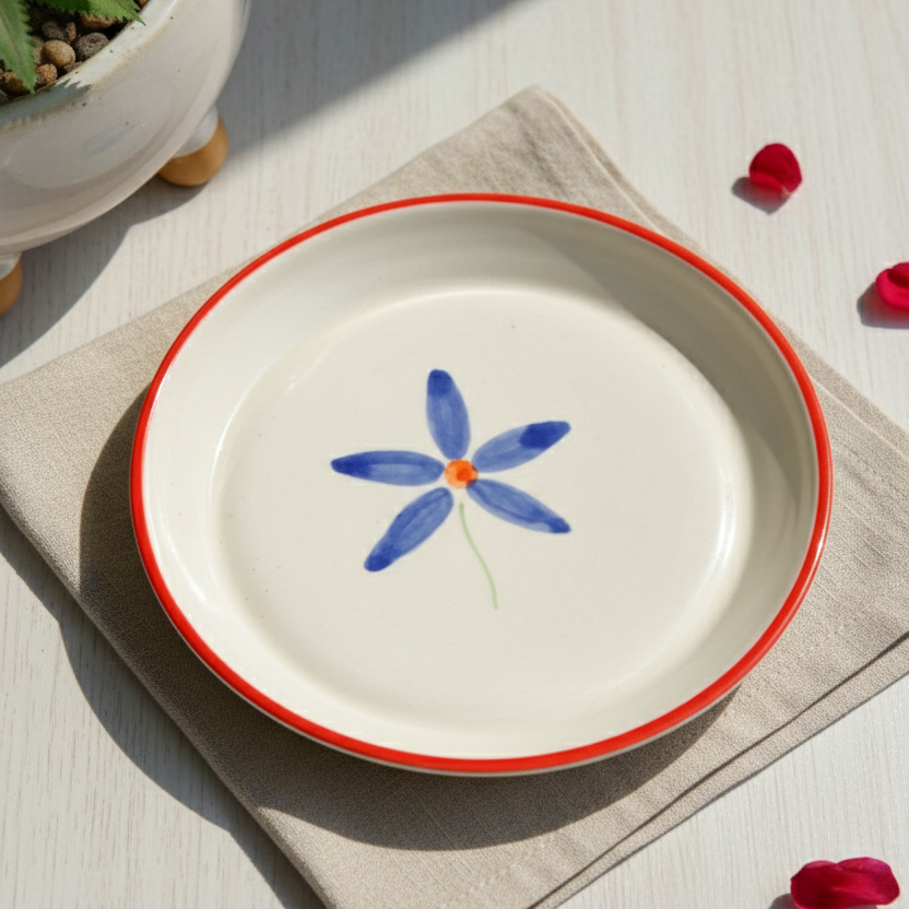 Blue Bloom Bord – Keramisch serviesgoed – Handgeschilderd bloemmotief – 5 inch