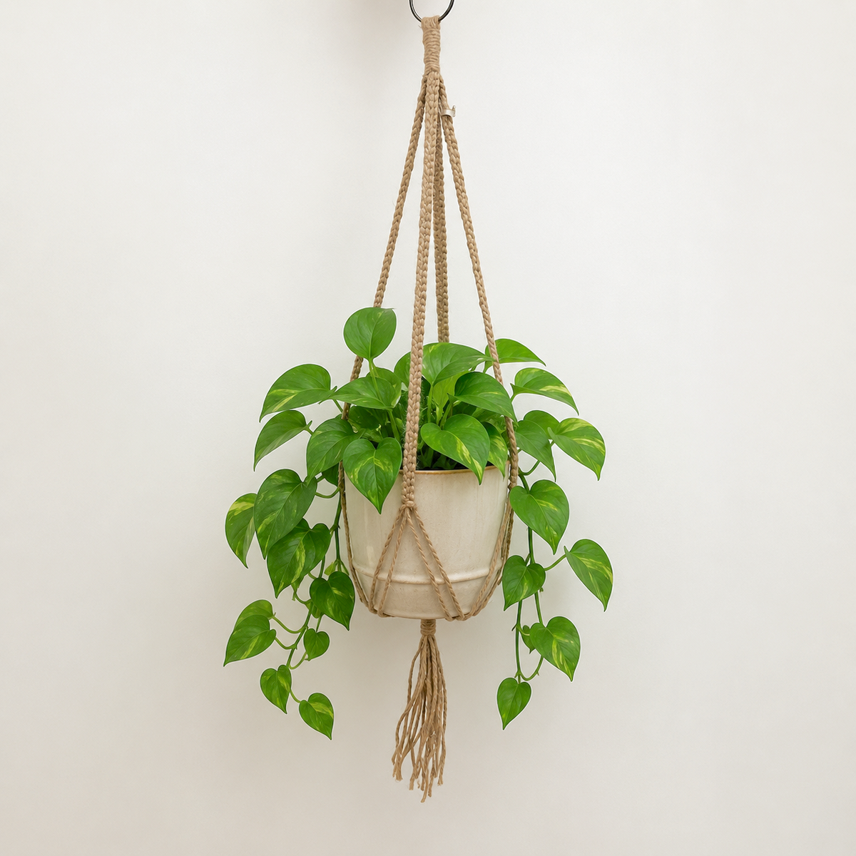 Luna-Leena plantenhanger macrame jute & zilver - handgemaakt in Nepal