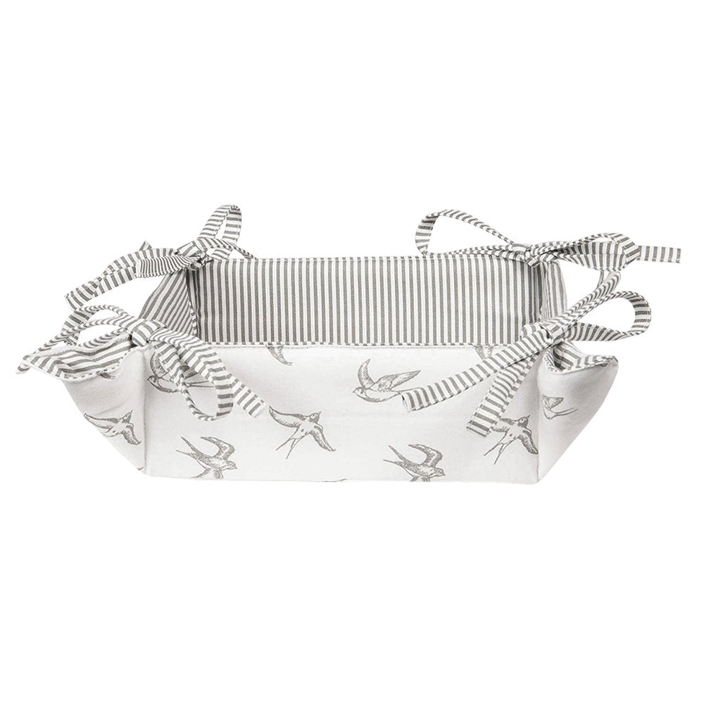 Broodmand 35x35x8 cm Grijs Wit Katoen Zwaluw Cadeau Keuken