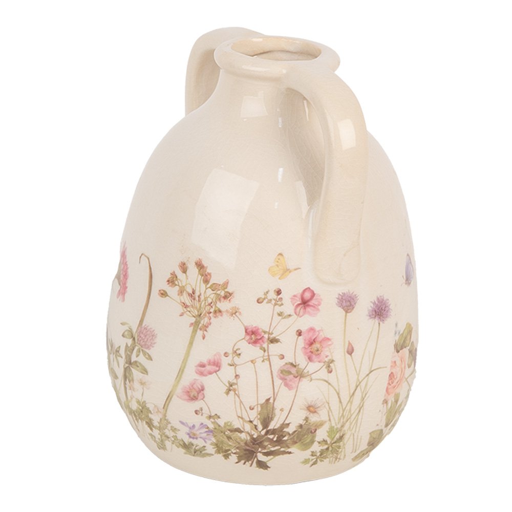 Vaas Ø 14x18 cm Beige Roze Keramiek Bloemen
