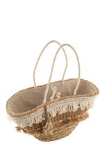 J-Line strandtas Riet Kwastjes - jute - naturel/ecru